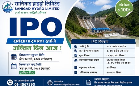 सानिगाड हाइड्रोको आईपीओमा आवेदन दिने आज अन्तिम दिन