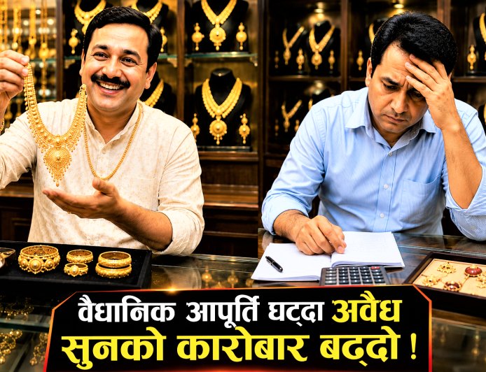 नेपाली बजारमा  कहाँबाट आउँछ यति धेरै सुन ? वैधानिक आपूर्ति घट्दा अवैध सुनको कारोबार बढ्दो !