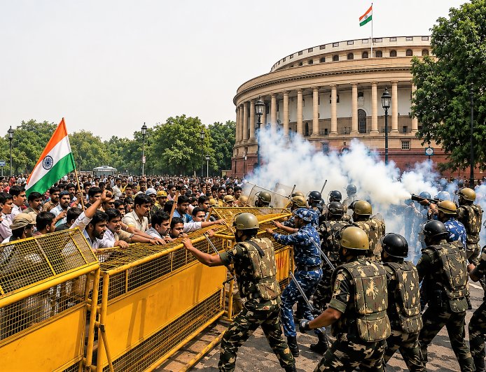 नयाँ दिल्लीमा ‘चलो संसद’ मार्च: प्रदर्शनकारी र प्रहरीबीच झडप, सुरक्षा व्यवस्था कडा