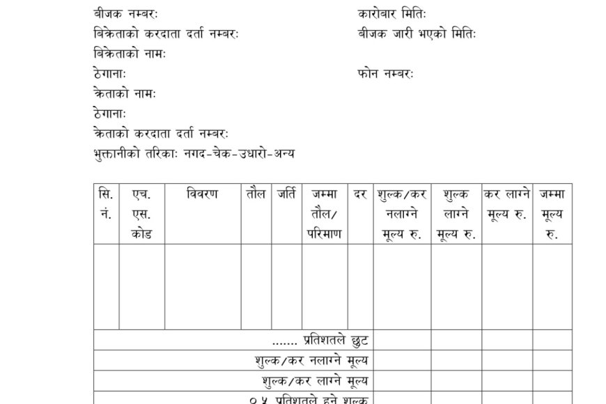 साउन १ देखि सुनचाँदी क्षेत्रका लागि नयाँ बिल/बिजकको ढाँचा लागू (नमुना ढाँचासहित)