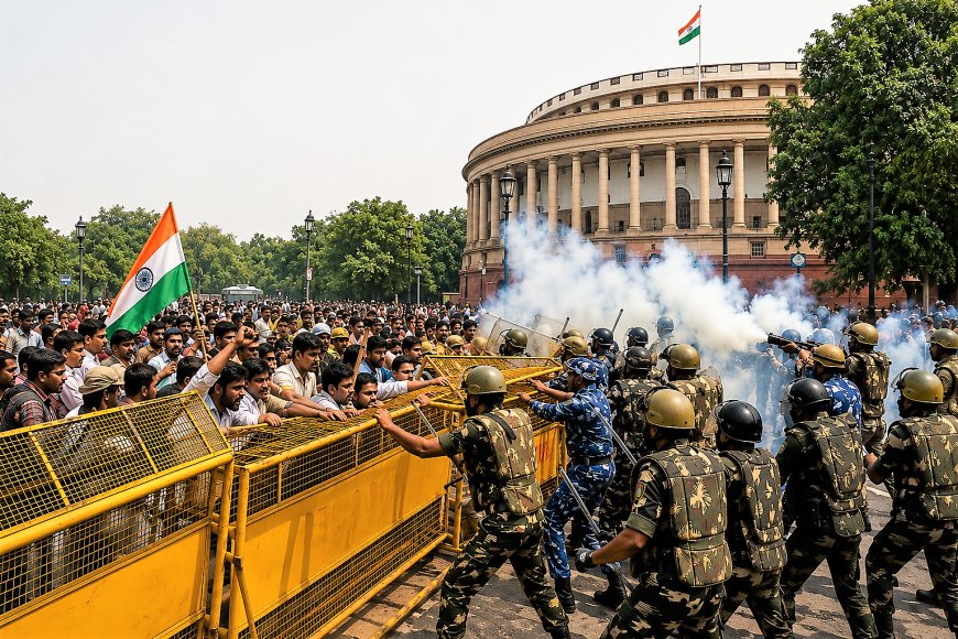 नयाँ दिल्लीमा ‘चलो संसद’ मार्च: प्रदर्शनकारी र प्रहरीबीच झडप, सुरक्षा व्यवस्था कडा