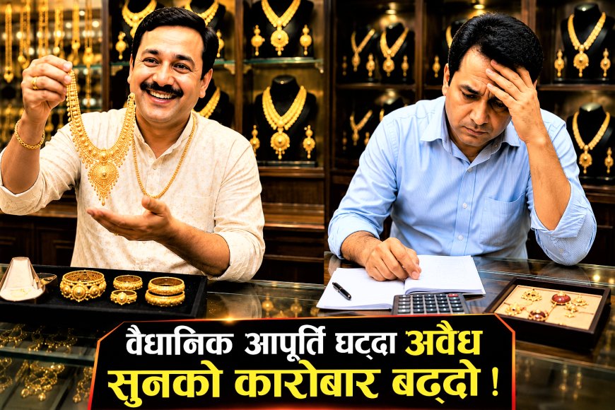 नेपाली बजारमा  कहाँबाट आउँछ यति धेरै सुन ? वैधानिक आपूर्ति घट्दा अवैध सुनको कारोबार बढ्दो !
