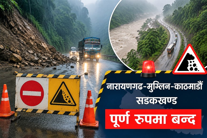 रातिदेखि नारायणगढ–मुग्लिन–काठमाडौँ सडक पूर्ण बन्द